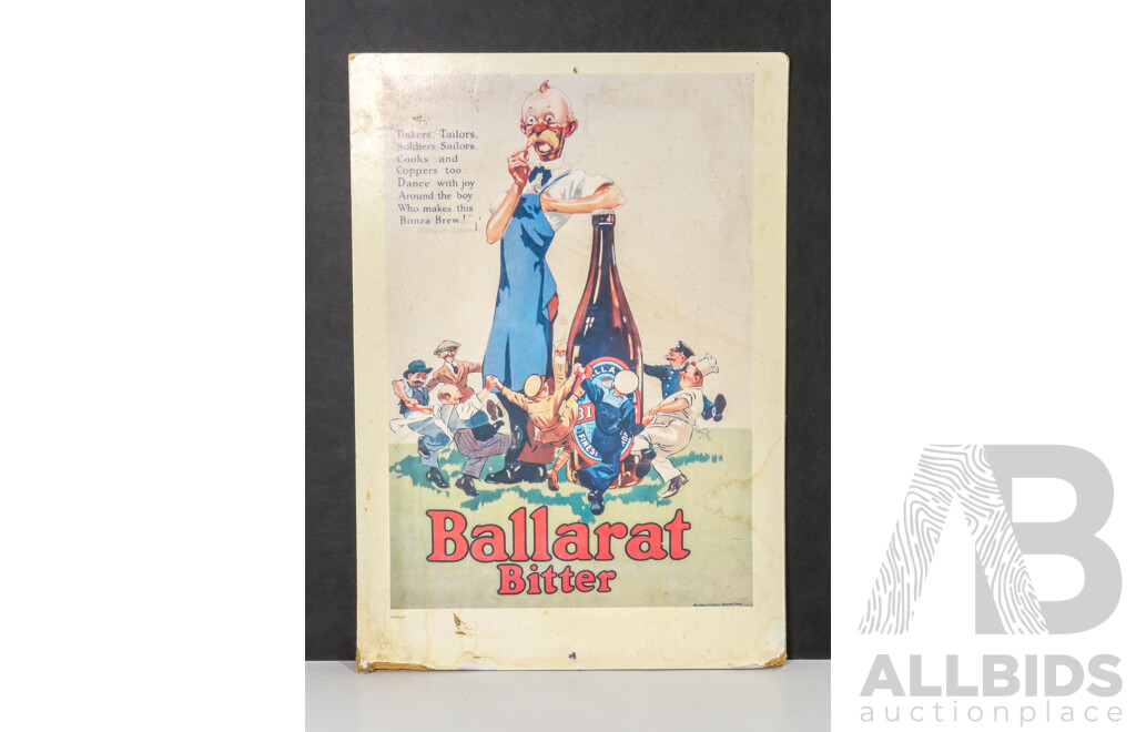 Vintage Ballarat Bitter Advertisement on Board Featuring Bertie the Cellar Man