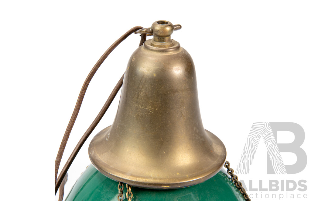 Vintage Metal Pendant Ceiling Light Fixture with Green Enamelled Shade