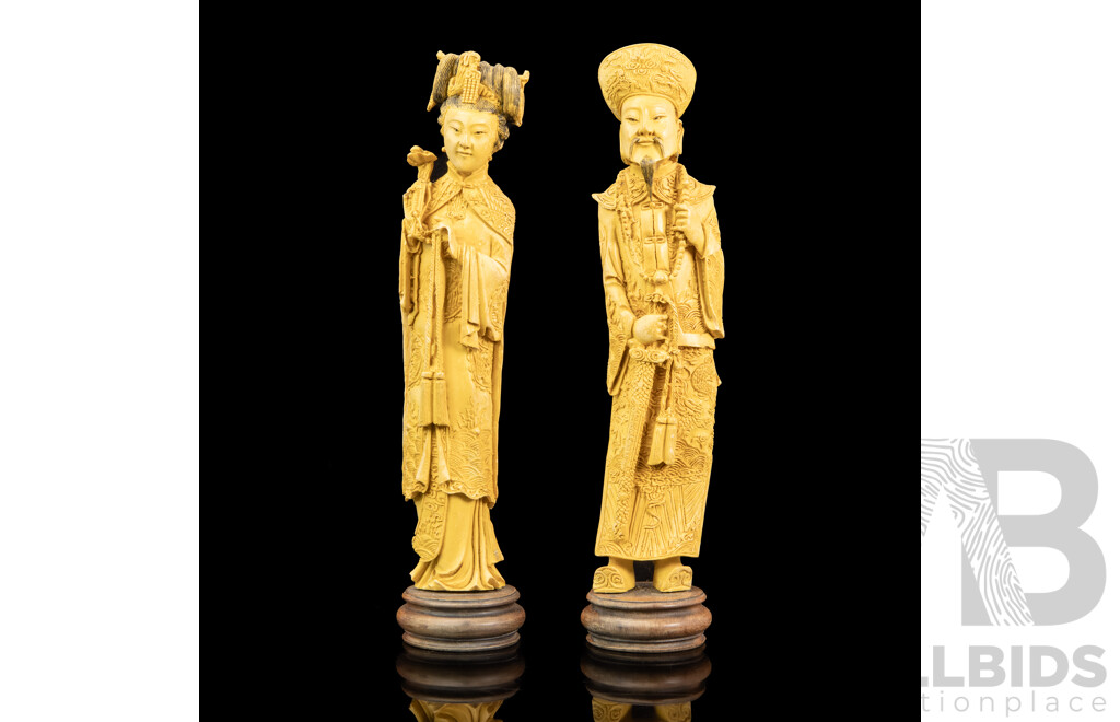 Vintage Chinese Emperor and Empress Resin Figurines