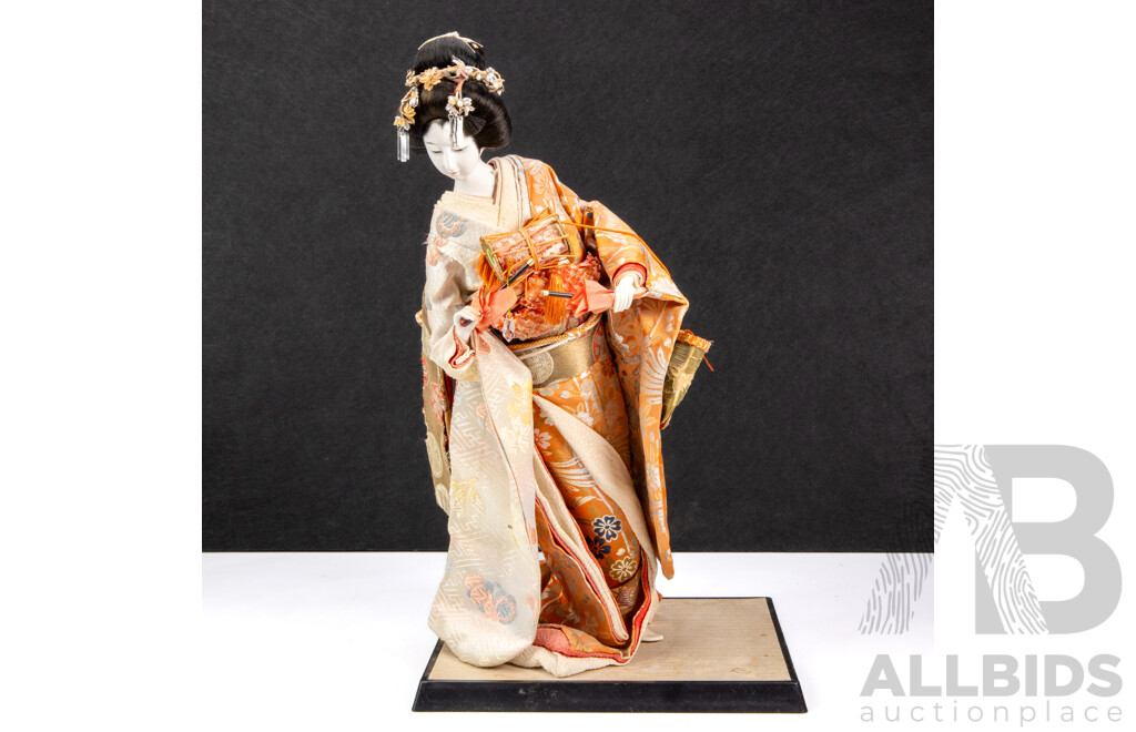 Vintage Japanese Geisha Doll with Porcelain Face & Hands
