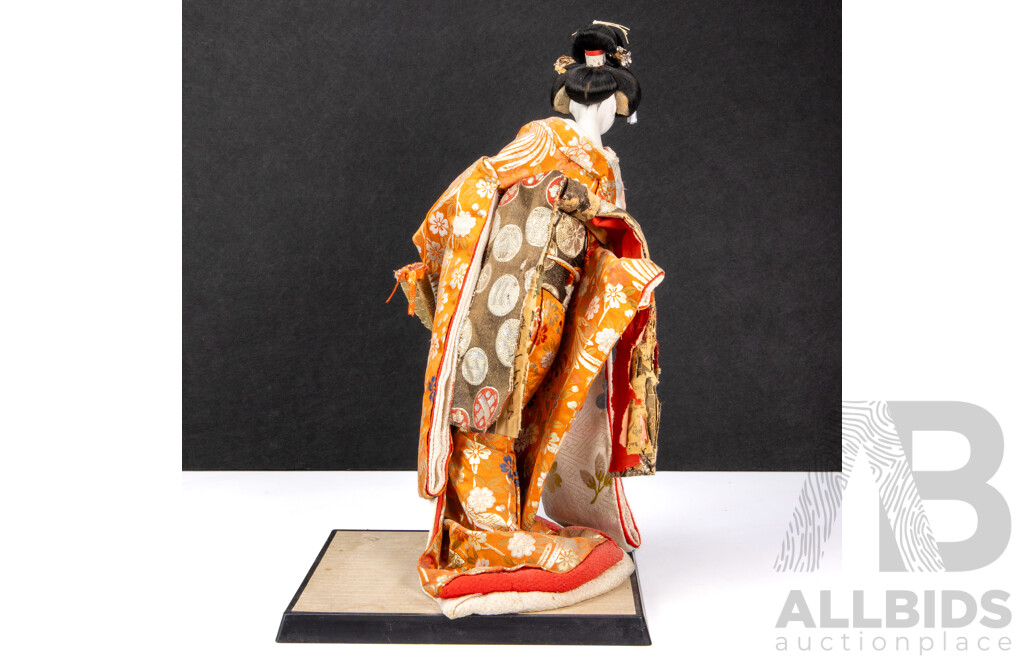 Vintage Japanese Geisha Doll with Porcelain Face & Hands