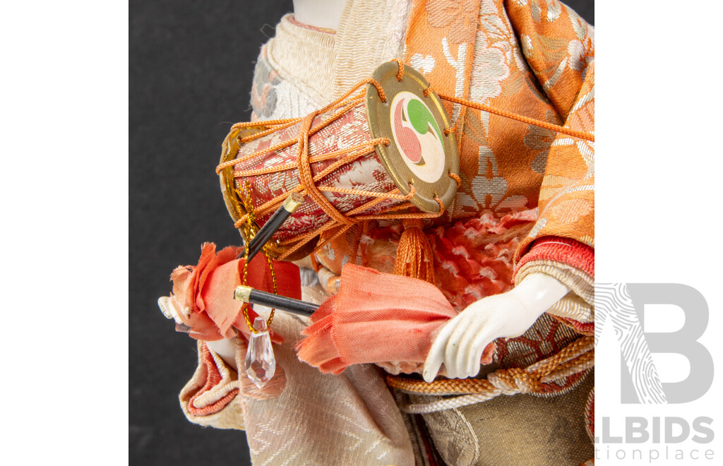 Vintage Japanese Geisha Doll with Porcelain Face & Hands