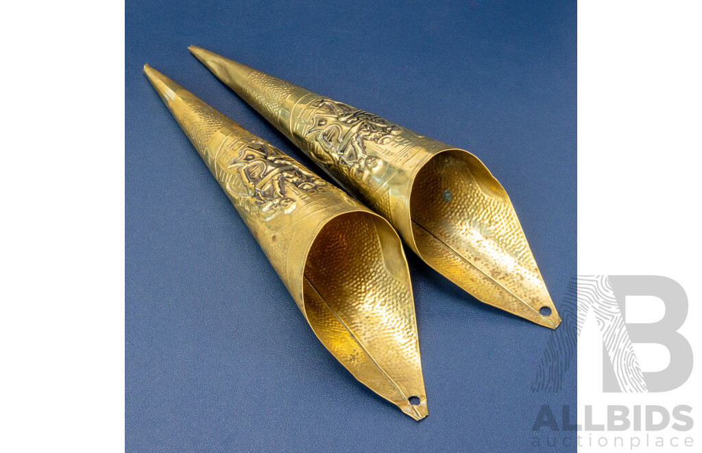 Pair Of Antique English Brass Fireplace Match Holders