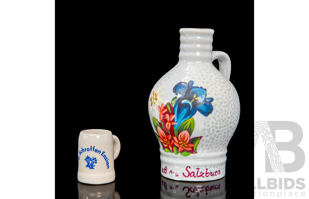 Schroffen Enzian Painted Flowers Jug And Mini Cup