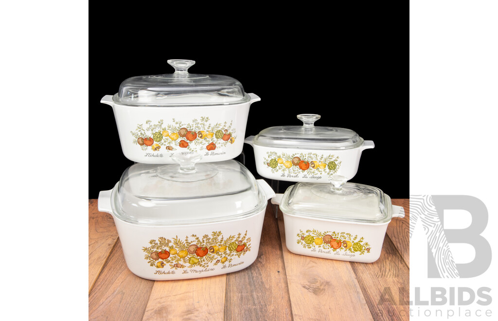 VIntage Corning Ware 'Spice of Life' Covered Casserole Dishes, Set of Four