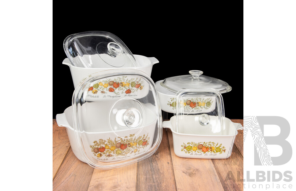 VIntage Corning Ware 'Spice of Life' Covered Casserole Dishes, Set of Four