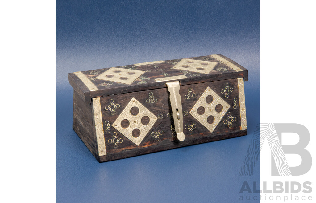 Vintage Antique Dark Timber Box With Silver Embellishments