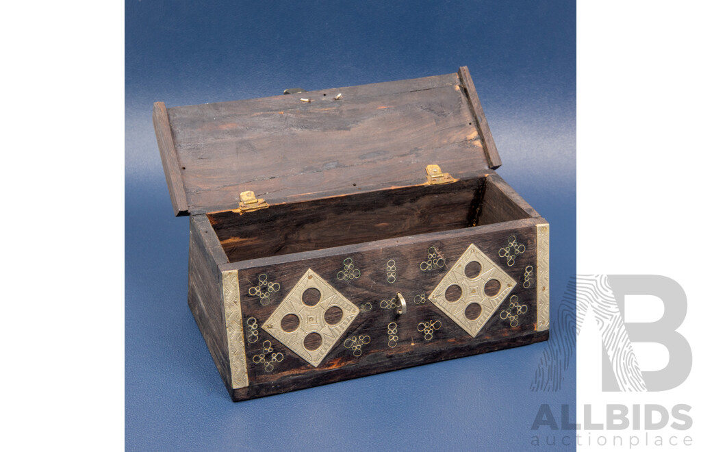 Vintage Antique Dark Timber Box With Silver Embellishments
