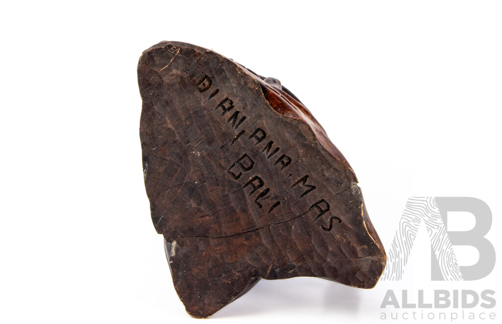 Balinese Rosewood Carving Man Fishing Artist Engraved To Base