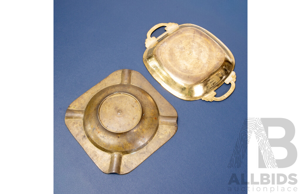 Antique Indian Brass Ashtray And Antique Brass Trinket Dish