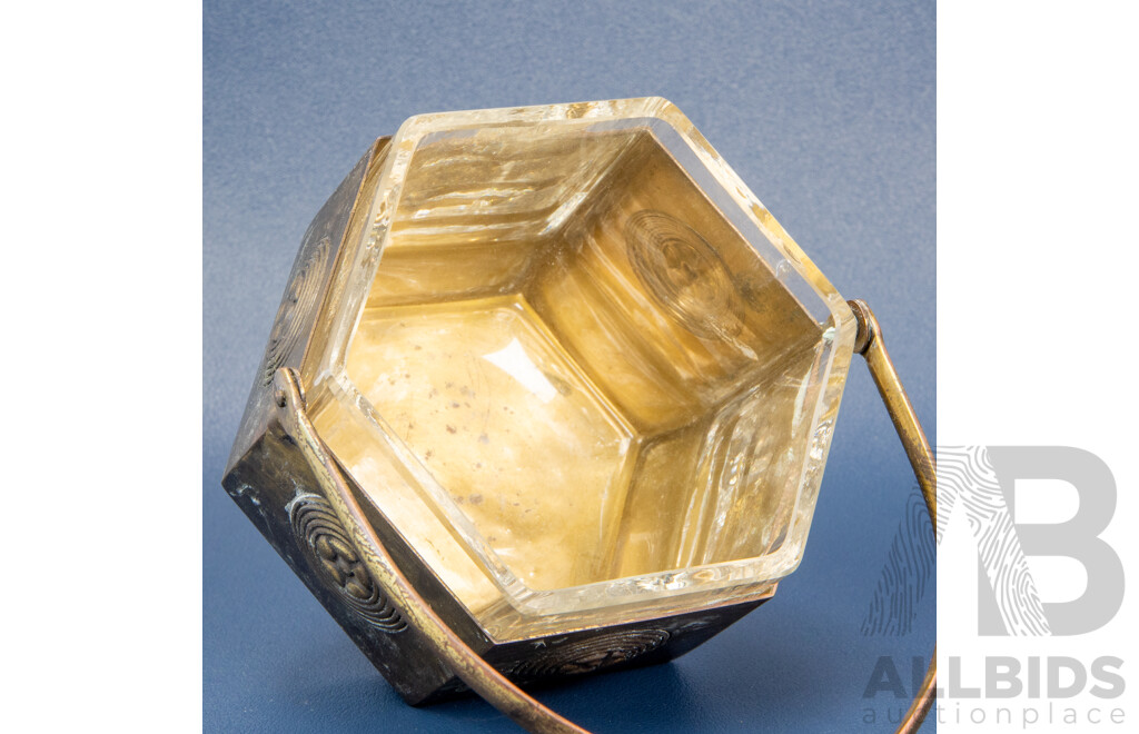 Antique WMF German Silver Plate Ostrich Hexagonal Basket Dish