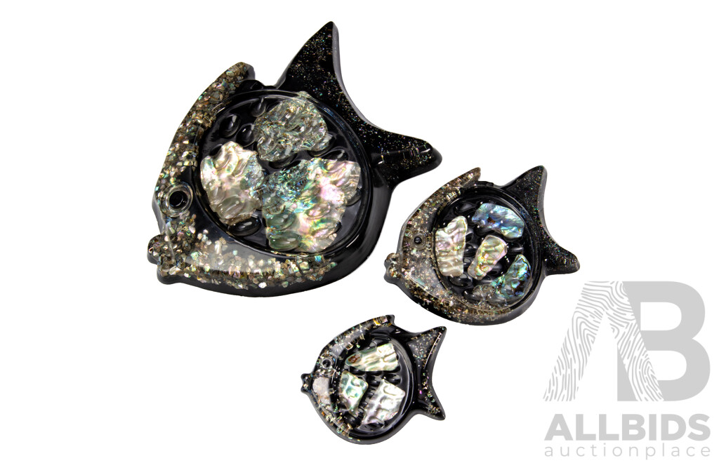 Set of Three Vintage Crystal Graduated Craft Marine Opal Wall Hangings