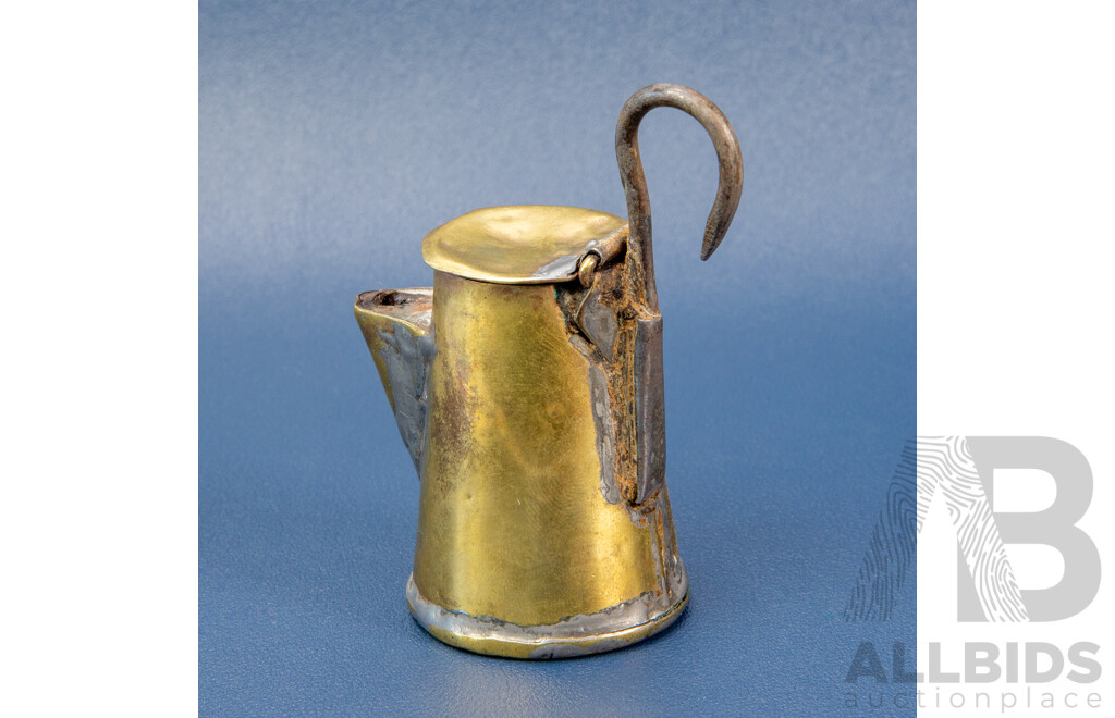 Rare Antique Brass Oil Wick Miner's Cap Lamp