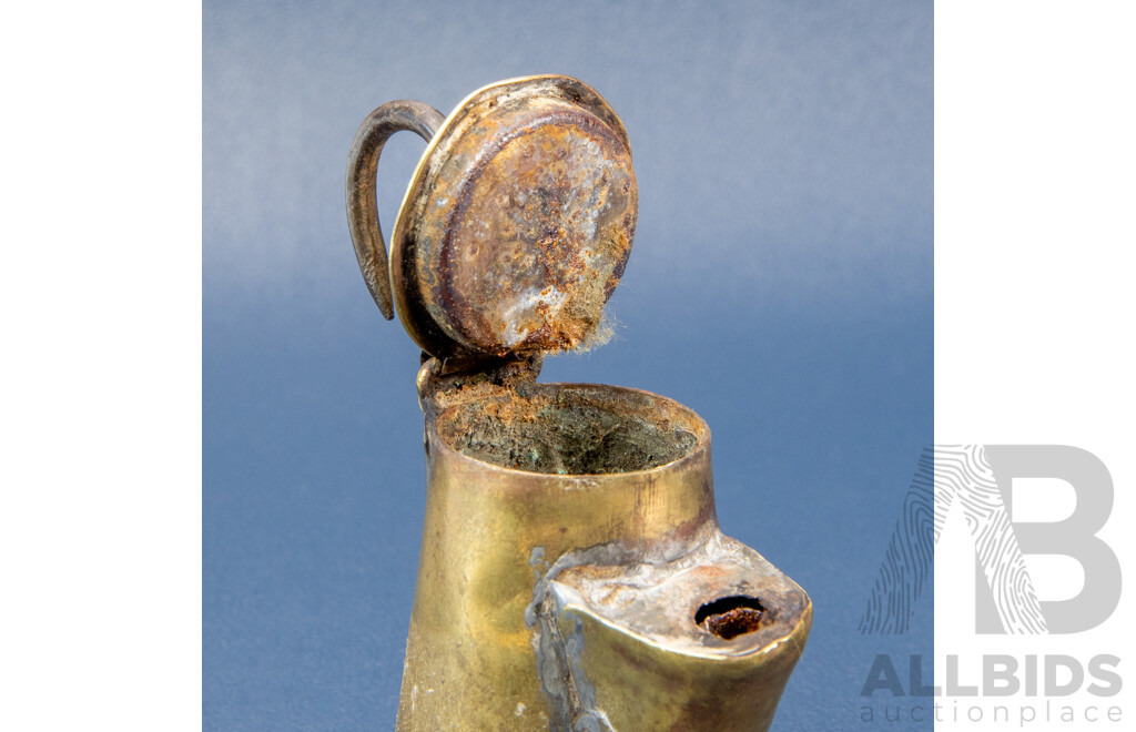 Rare Antique Brass Oil Wick Miner's Cap Lamp