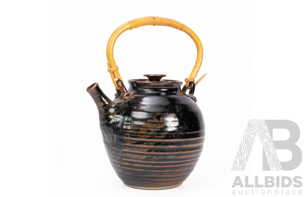 Vintage Yarra Glen Pottery Teapot with Cane Handle