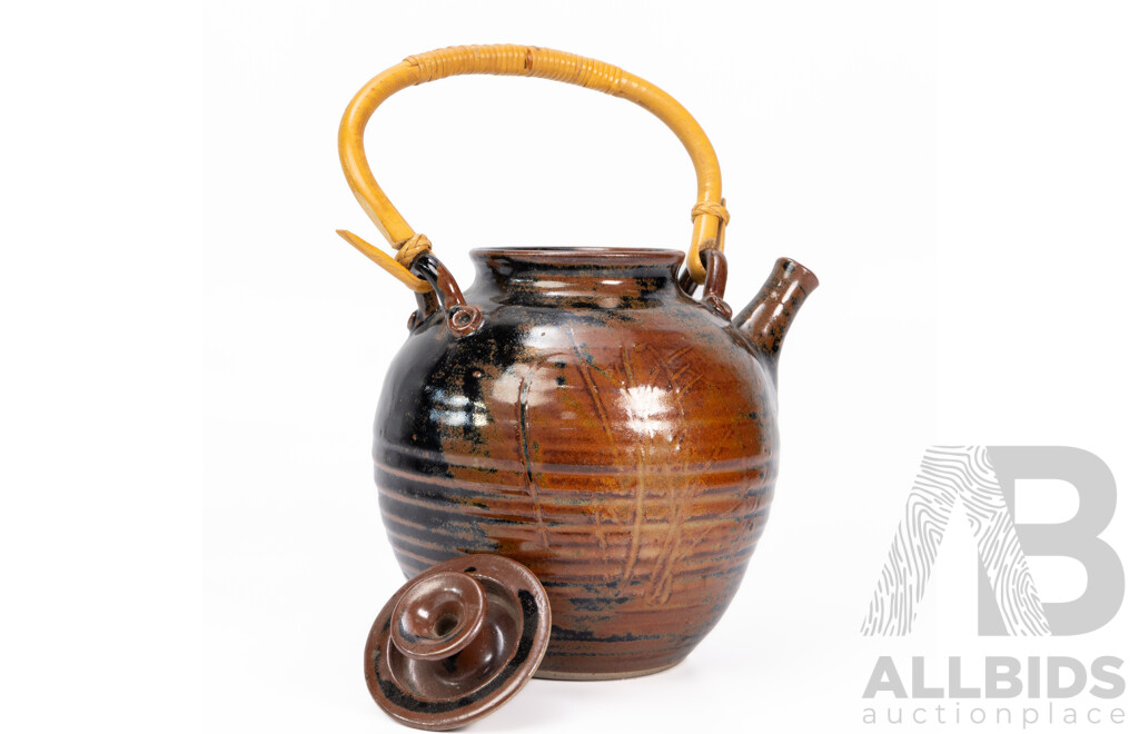 Vintage Yarra Glen Pottery Teapot with Cane Handle
