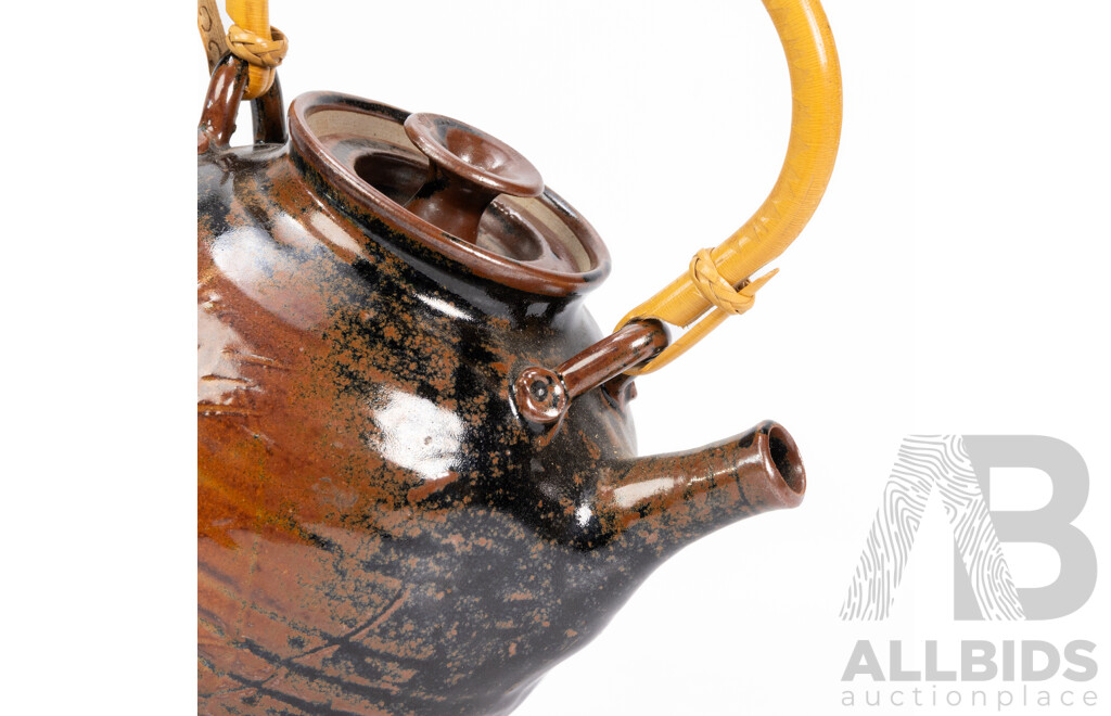Vintage Yarra Glen Pottery Teapot with Cane Handle