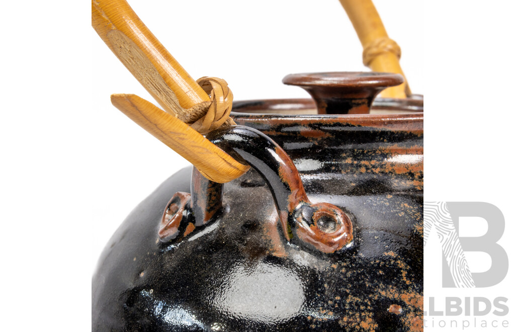 Vintage Yarra Glen Pottery Teapot with Cane Handle