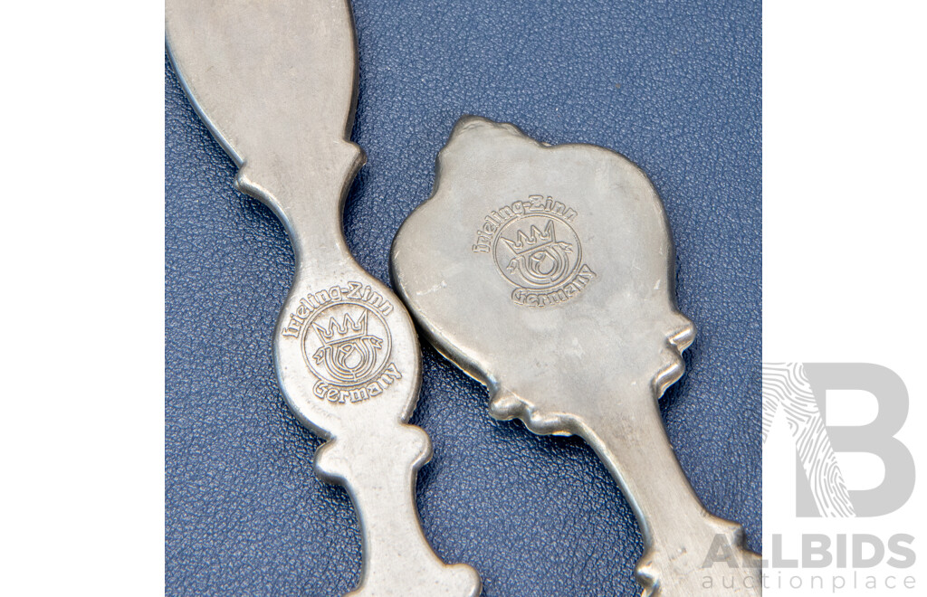 Pair of Large Vintage SKS Zinn Germany Pewter Spoons