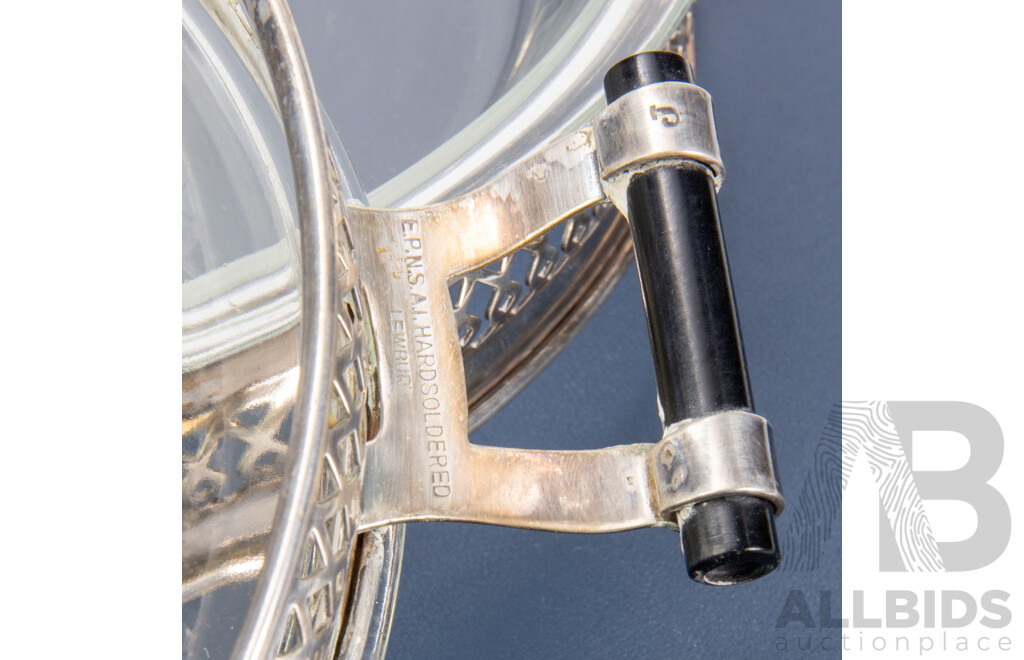 Pair of Vintage Pyrex Glass Dishes on Silver Plate Holders by Lewbury