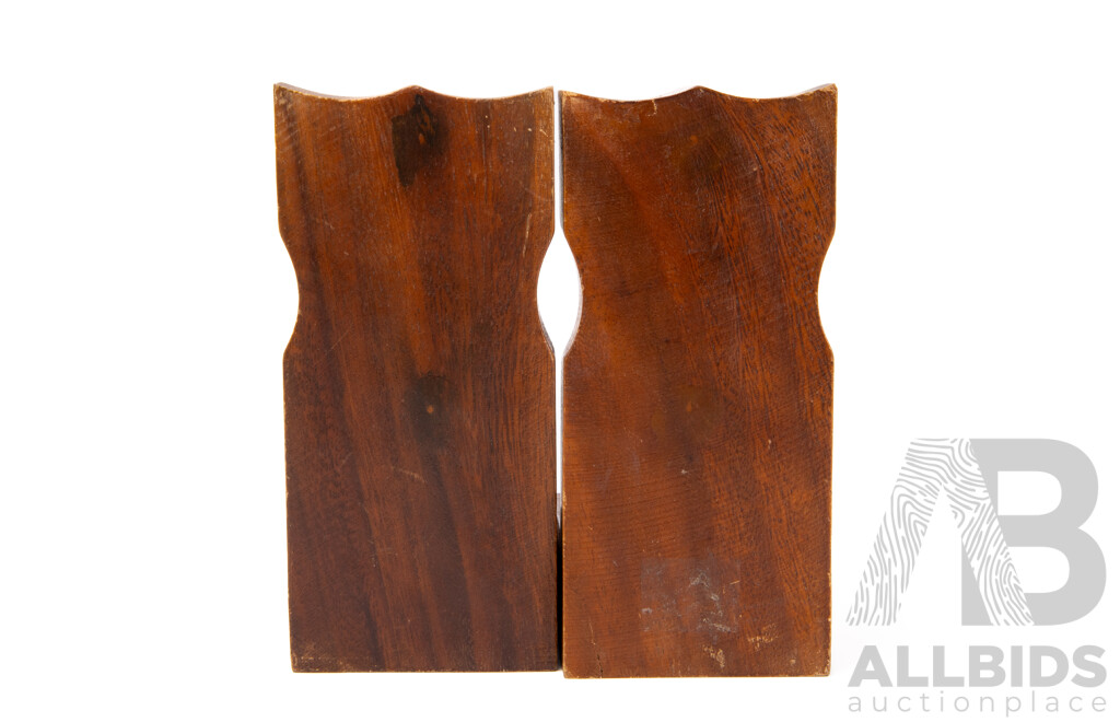 Collection Of Teak Items Pair Of 1980s Maori Tiki Carved Bookends And A Hand Carved Cat