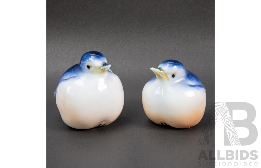 Pair of Bone China Bluebirds with Maker's Mark to Base of Each