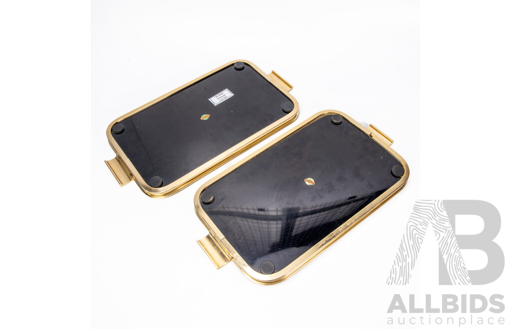 Pair of Vintage Woodmet England Mid-Century Metal Serving Trays - Singapore Souvenir Map & Vintage Motor Cars