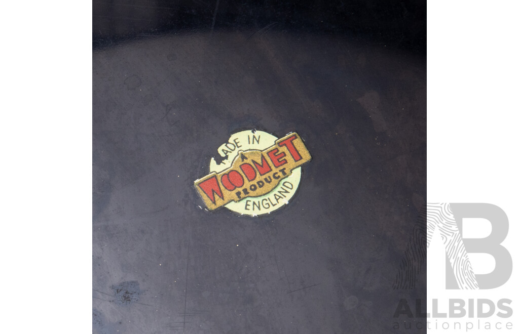 Pair of Vintage Woodmet England Mid-Century Metal Serving Trays - Singapore Souvenir Map & Vintage Motor Cars