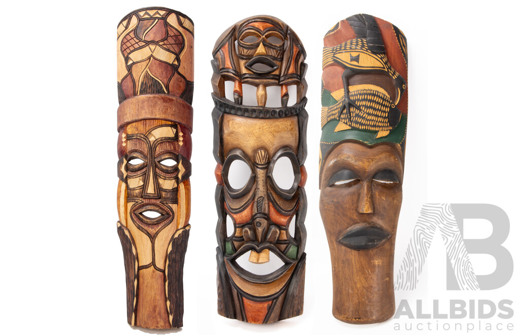 Three Spectacular Vintage Pacific Islands Tribal Masks