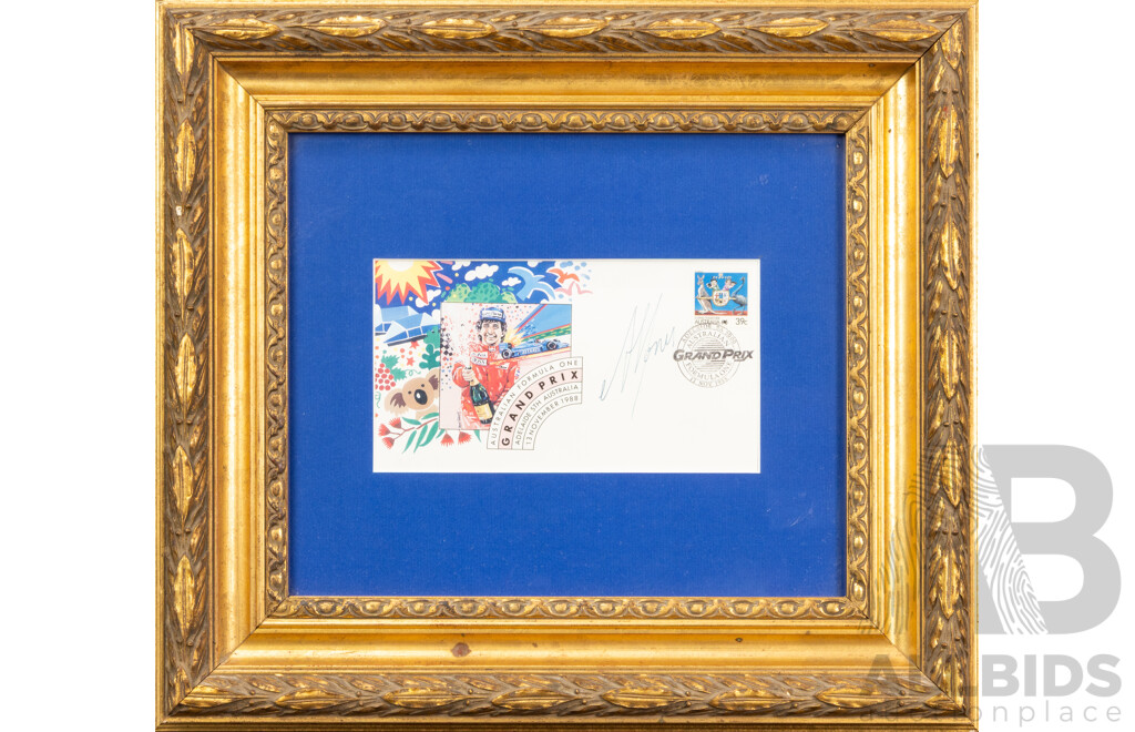 Framed Alan Jones Signed 1998 1st Day Cover Envelope 1998 Adelaide Grand Prix