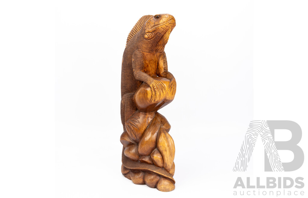 Stunning Vintage Indonesian Hand Carved Iguana Statue