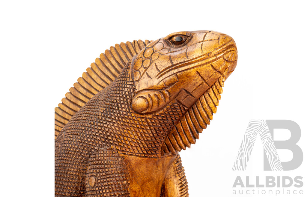 Stunning Vintage Indonesian Hand Carved Iguana Statue