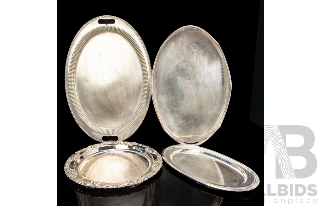 Collection Of 4 Silverplate Serving Trays