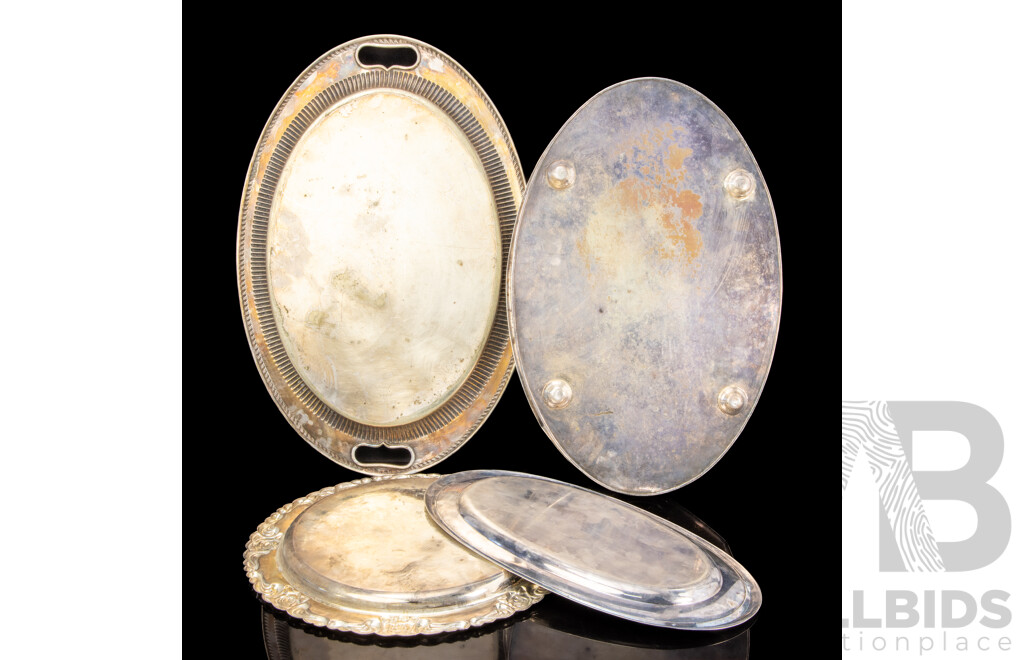 Collection Of 4 Silverplate Serving Trays