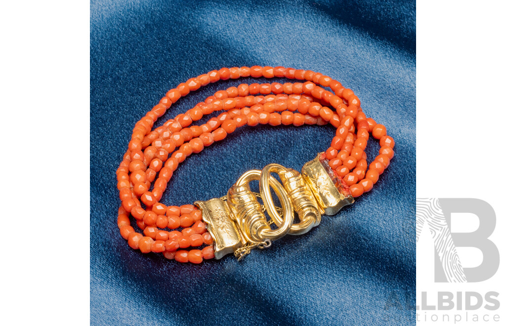 14 Ct Victorian Coral Bangle, Hallmark on Clip