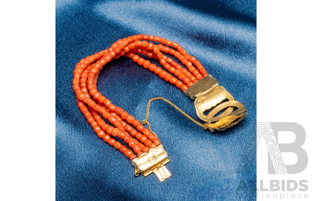 14 Ct Victorian Coral Bangle, Hallmark on Clip