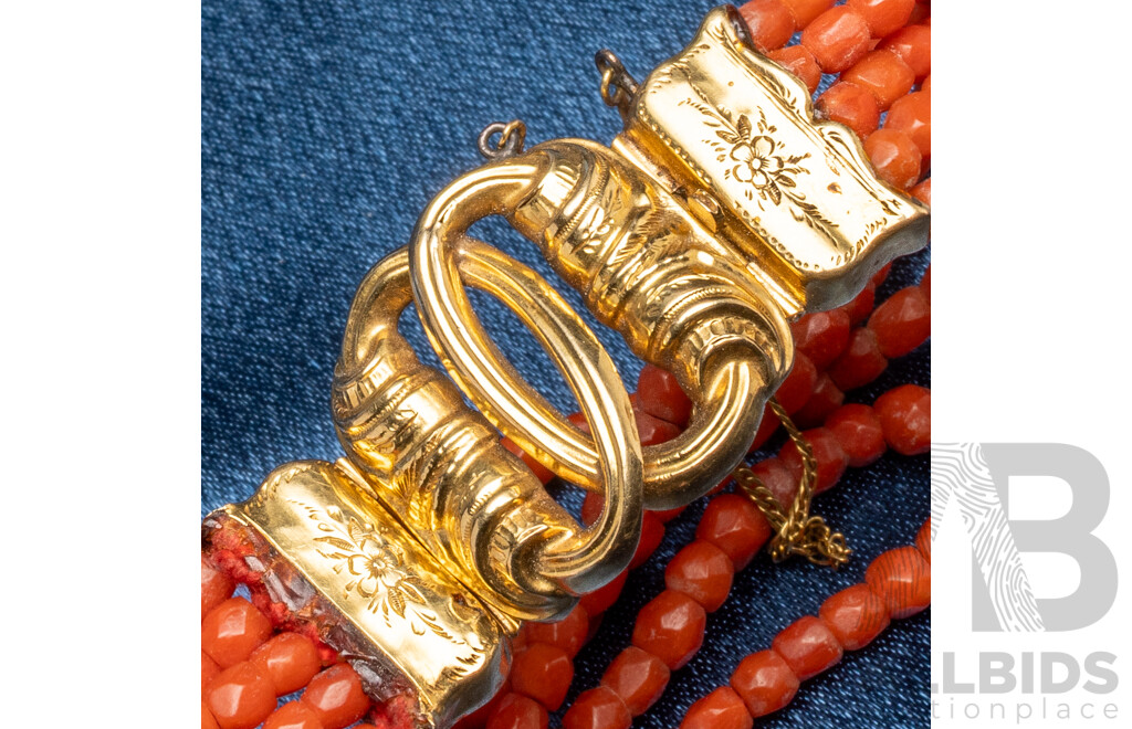 14 Ct Victorian Coral Bangle, Hallmark on Clip