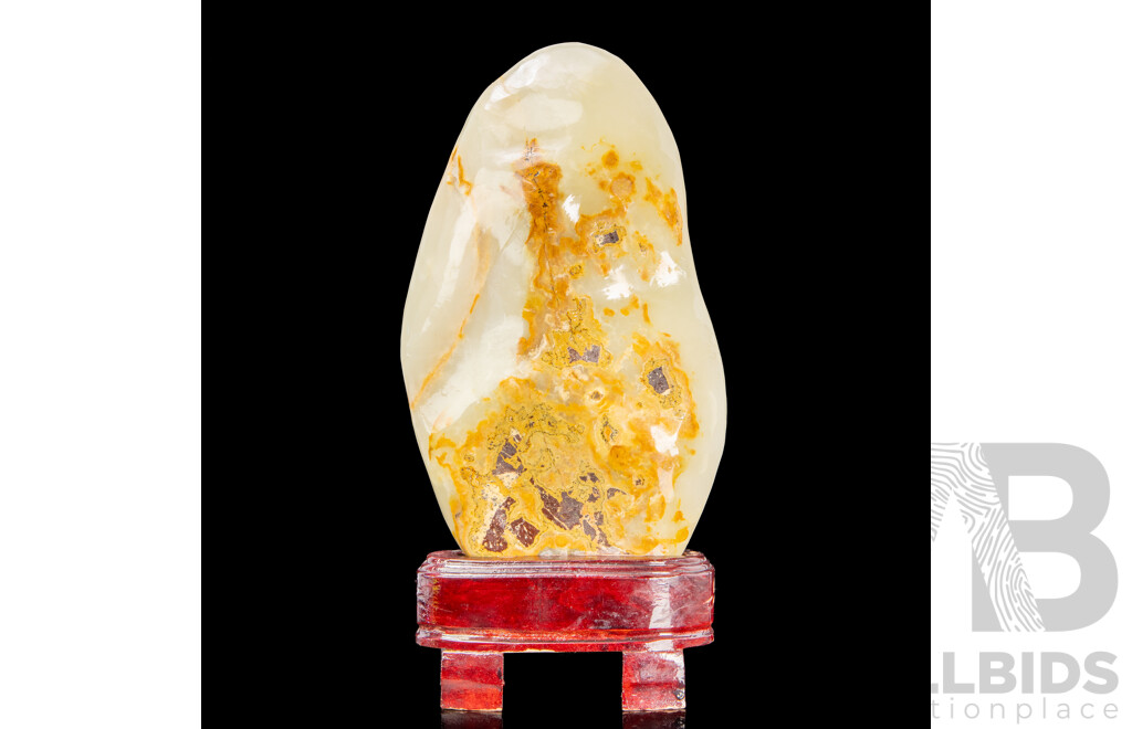 Large Stone Scholar's Rock Sculpture on Wooden Base