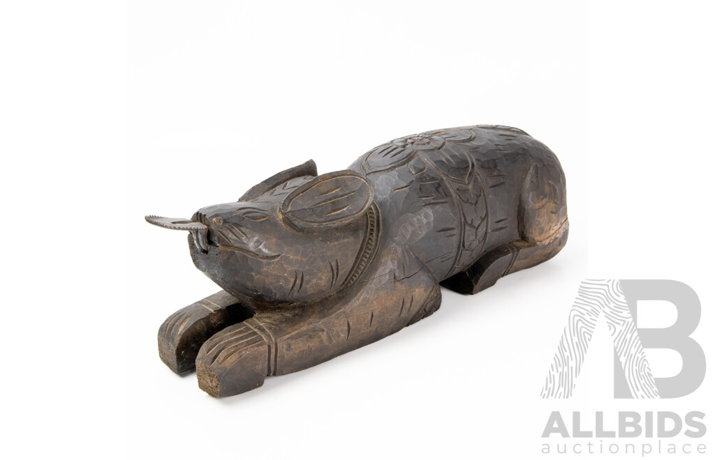 Antique (19th Century) Rattanakosin Period Thai Wooden Rabbit with Coconut Grater Nose