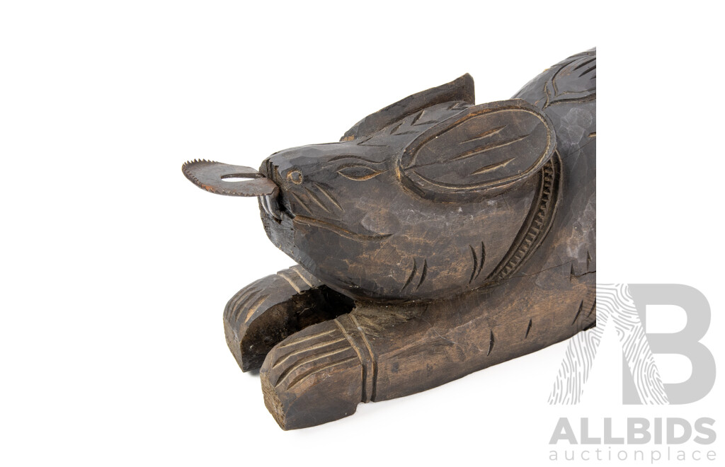 Antique (19th Century) Rattanakosin Period Thai Wooden Rabbit with Coconut Grater Nose