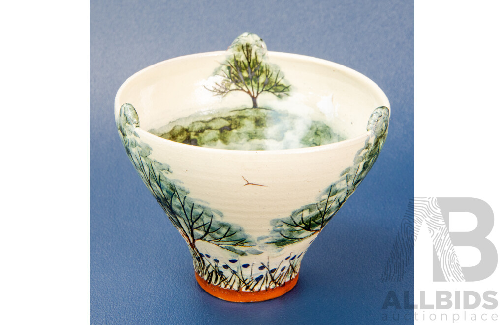 Peter Bolton (England) Art Pottery Small Tree Bowl 'Joy of the Sweet Green Earth'