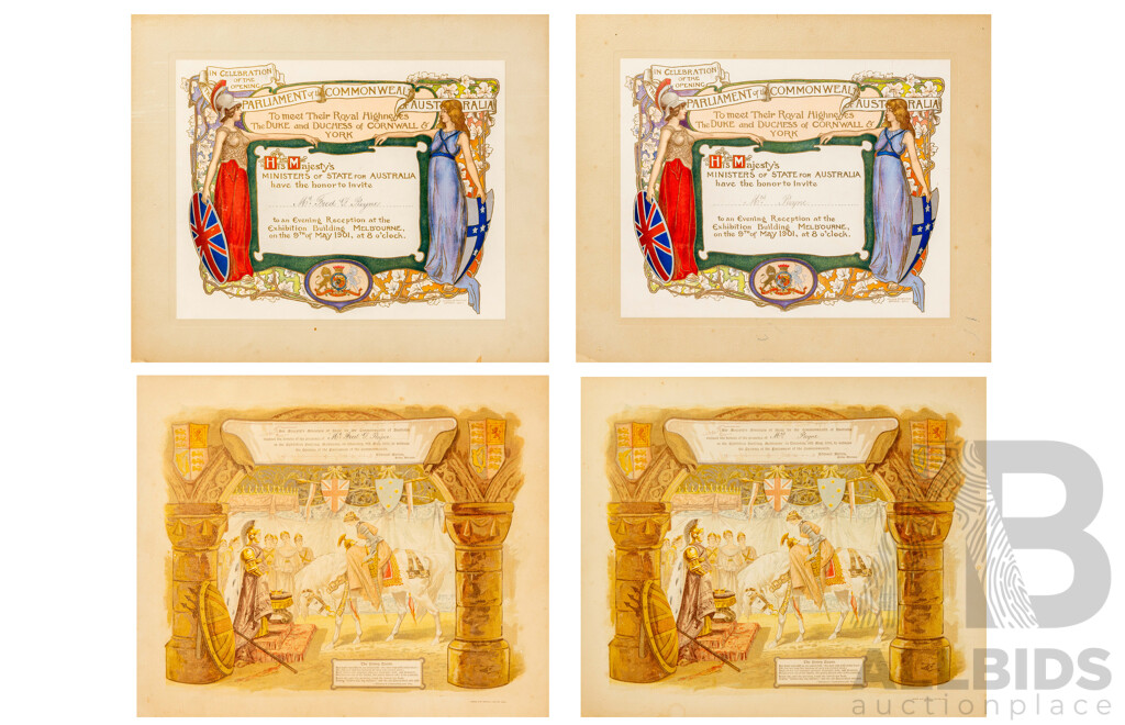 Four Invitations From 1901 Opening of Parliament of Australia