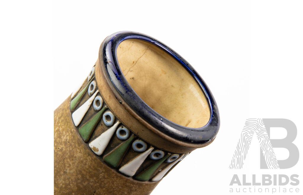 Tall Vintage Art Deco Amphora (Czechoslovakia) Finely Carved & Glazed Bird Vase - Marked to Base