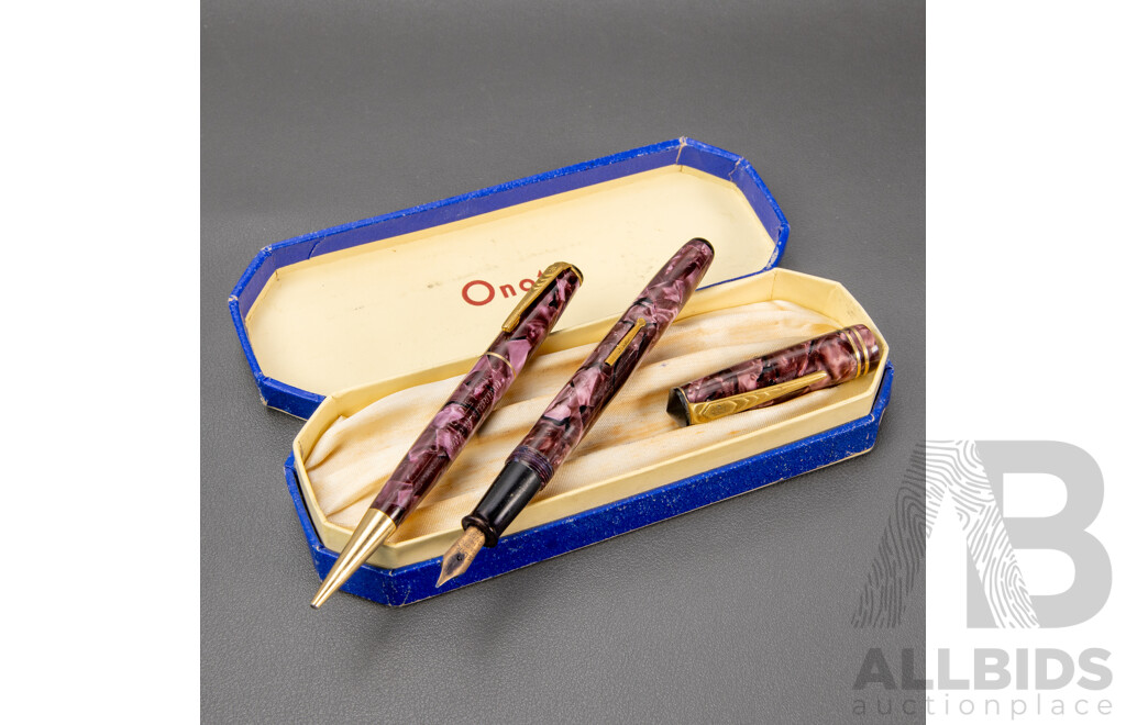 Vintage Onoto No 14 Fountain Pen and Pencil Set. Boxed. 14ct Nib