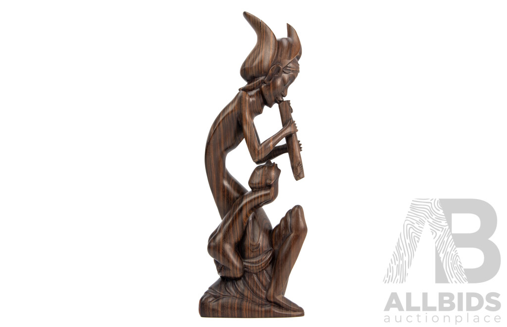 Beautiful Hardwood Indonesian Statue of Mother and Child