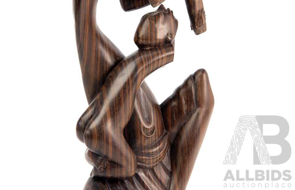 Beautiful Hardwood Indonesian Statue of Mother and Child