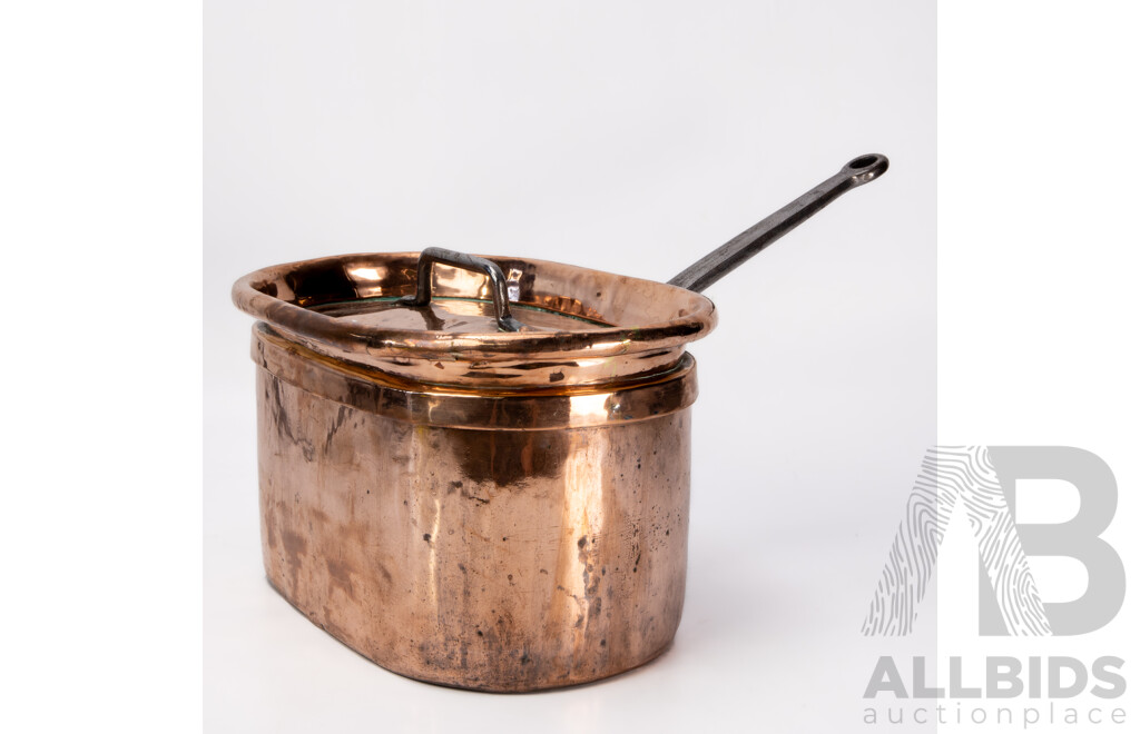 Antique French Copper Daubiere, Iron Handles