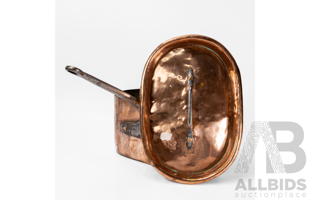 Antique French Copper Daubiere, Iron Handles