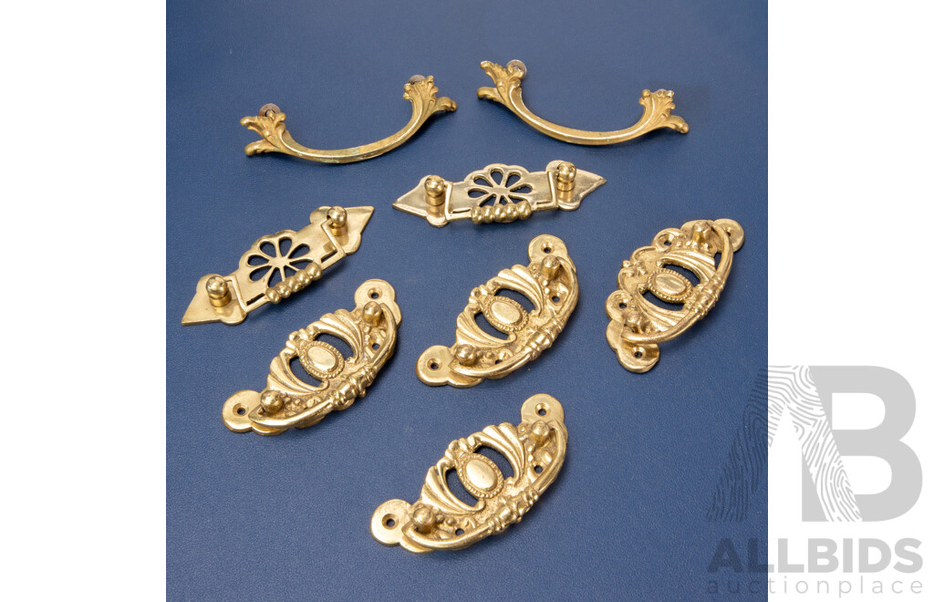 Collection of Eight Vintage Brass Drawer Handles
