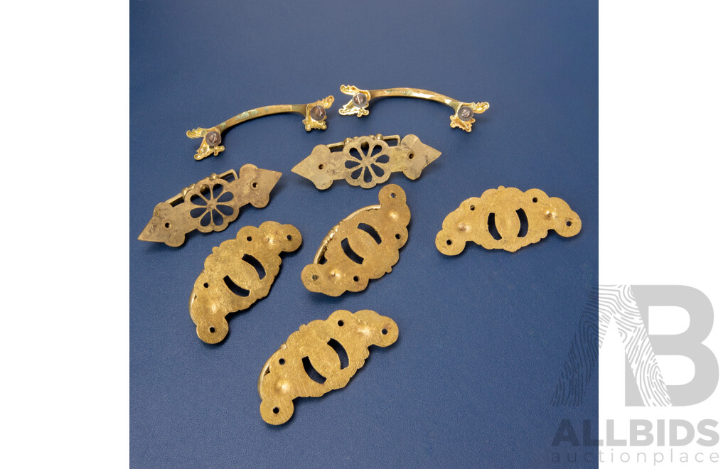 Collection of Eight Vintage Brass Drawer Handles